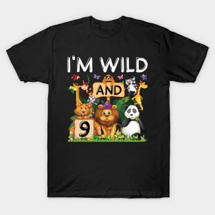 Kids Safari Zoo Animal Lover 9th Birthday Shirt I'm Wild And 9 Birthday T-Shirt